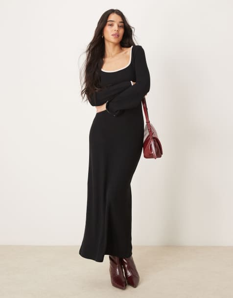 ASOS DESIGN - Vestito lungo nero ultra morbido con scollo quadrato - view 1