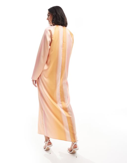 ASOS DESIGN - Vestito lungo oversize girocollo in raso con stampa a righe sfocata, 2 di 4