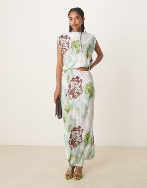 ASOS DESIGN - Vestito lungo plissé con cut-out e stampa di orchidee - view 1