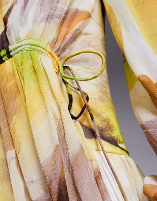 ASOS DESIGN - Vestito lungo plumetis con stampa oversize a fiori e coulisse, 3 di 4