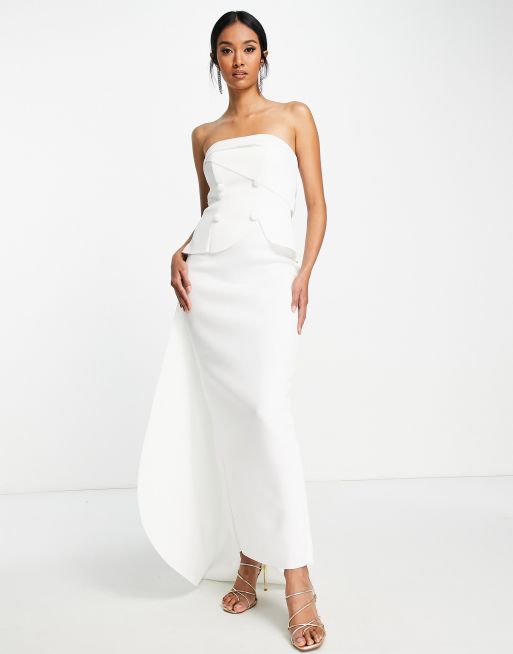 ASOS DESIGN - Vestito lungo premium a fascia stile smoking color avorio