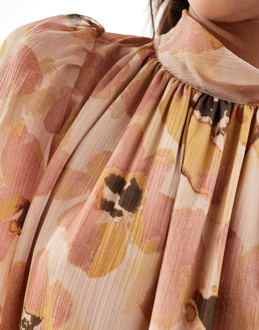 ASOS DESIGN - Vestito lungo punto smock rosa a fiori con scollo allacciato, 4 di 4