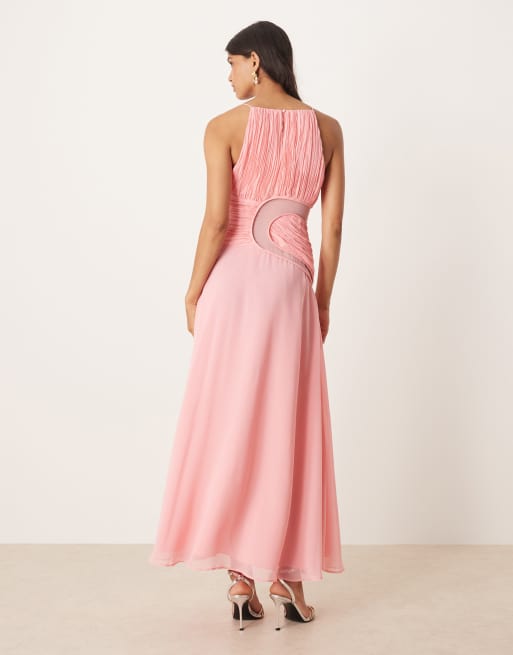 ASOS DESIGN - Vestito lungo rosa in tessuto stropicciato strutturato con cut-out, 4 di 4