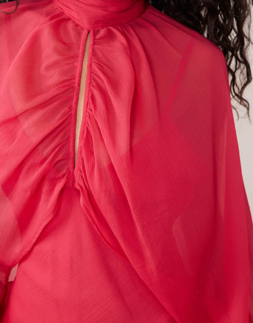 ASOS DESIGN - Vestito lungo rosa stile sottoveste con spalline sottili e strato sovrapposto con apertura a goccia e maniche a campana, 4 di 4