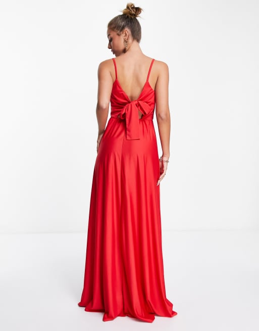 ASOS DESIGN - Vestito lungo rosso vivo a portafoglio allacciato sul retro