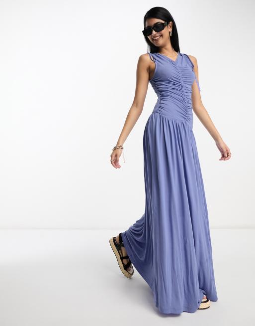 ASOS DESIGN - Vestito lungo senza maniche blu fiordaliso con dettagli arricciati