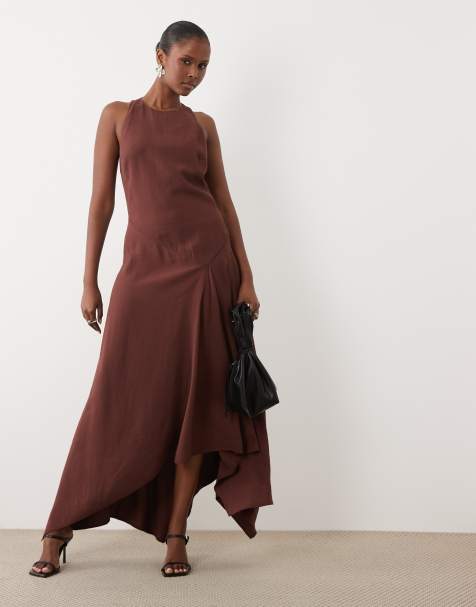 ASOS DESIGN - Vestito lungo senza maniche con orlo a fazzoletto marrone - view 1