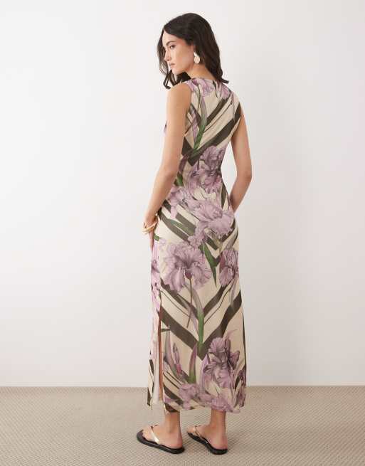 ASOS DESIGN - Vestito lungo senza maniche con stampa a fiori, 4 di 4