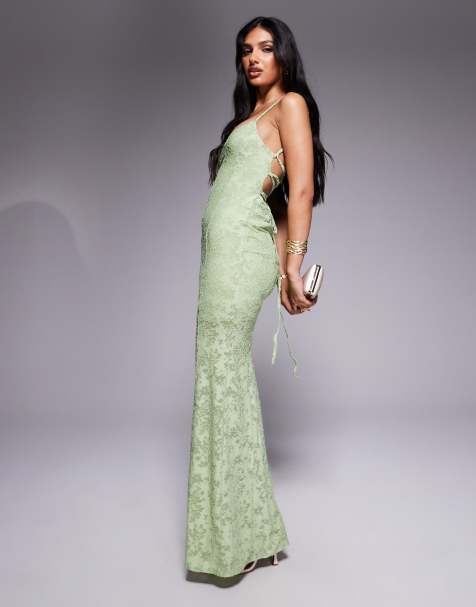 ASOS DESIGN - Vestito lungo senza maniche con stringhe sul retro verde chiaro - view 1
