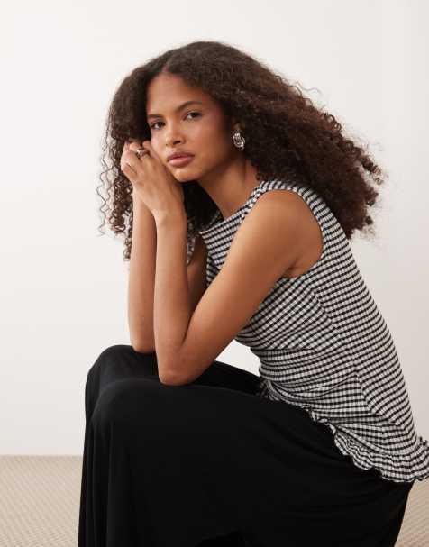 ASOS DESIGN - Vestito lungo senza maniche con vita scesa e stampa a quadretti - view 1