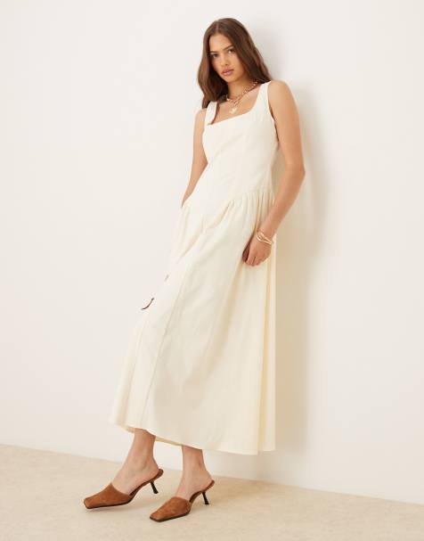 ASOS DESIGN - Vestito lungo stile corsetto color avorio con cuciture a vista - view 1