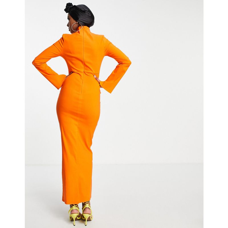 Vestiti da sera AtLDG DESIGN - Vestito lungo strutturato arancione con cuciture decorative