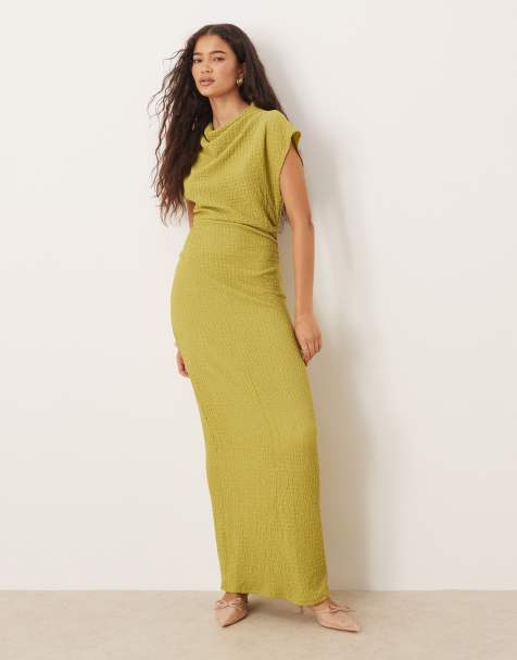 ASOS DESIGN - Vestito lungo verde oliva con maniche scivolate - view 1