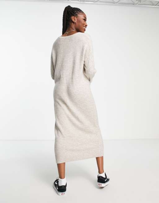 ASOS DESIGN - Vestito maglia lungo color avena lavorato a trecce, 2 di 4