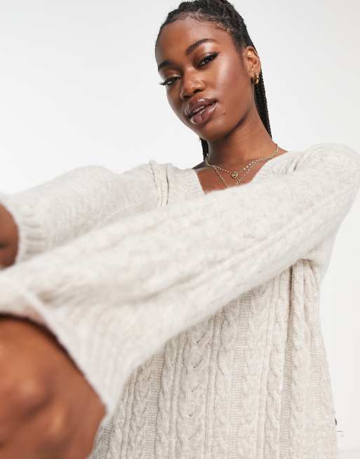 ASOS DESIGN - Vestito maglia lungo color avena lavorato a trecce, 3 di 4