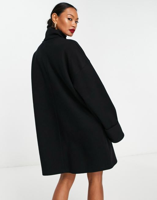 ASOS DESIGN - Vestito maglia super morbido corto nero con collo alto e polsini con risvolti, 2 di 4