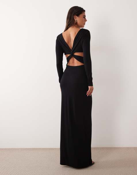 ASOS DESIGN vestito maxi a maniche lunghe con dettaglio sulla schiena aperta intrecciata nero - view 1