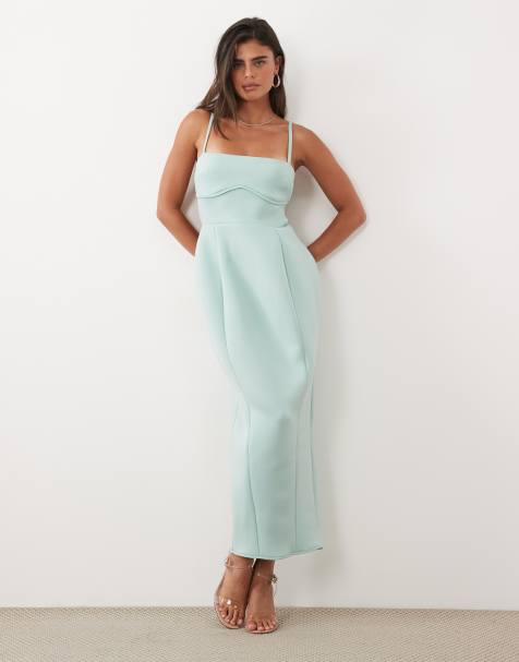 ASOS DESIGN vestito maxi a tubino voluminoso con schiena a fascette in tessuto scuba color menta - view 1