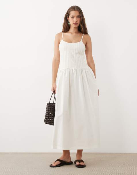 ASOS DESIGN vestito maxi bianco con scollo rotondo e vita scesa - view 1