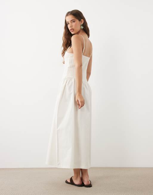 ASOS DESIGN vestito maxi bianco con scollo rotondo e vita scesa, 3 di 4