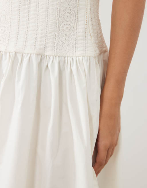 ASOS DESIGN vestito maxi bianco con scollo rotondo e vita scesa, 4 di 4