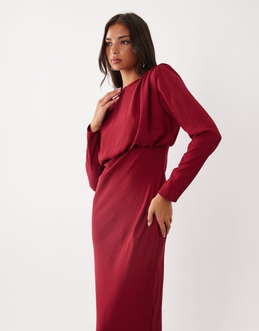 ASOS DESIGN vestito maxi con maniche a pipistrello color vinaccia, 2 di 4
