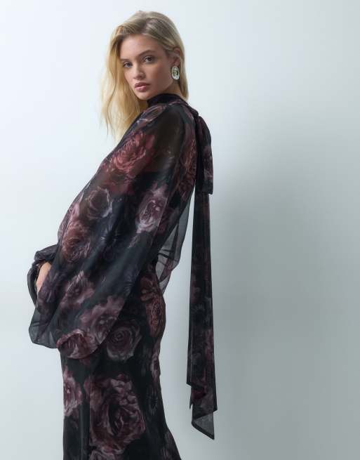 ASOS DESIGN vestito maxi con maniche blouson e scollo a foulard a fiori vintage, 1 di 5
