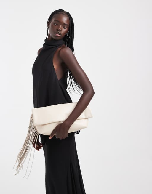 ASOS DESIGN vestito maxi in chiffon a collo alto a doppio strato nero, 2 di 4
