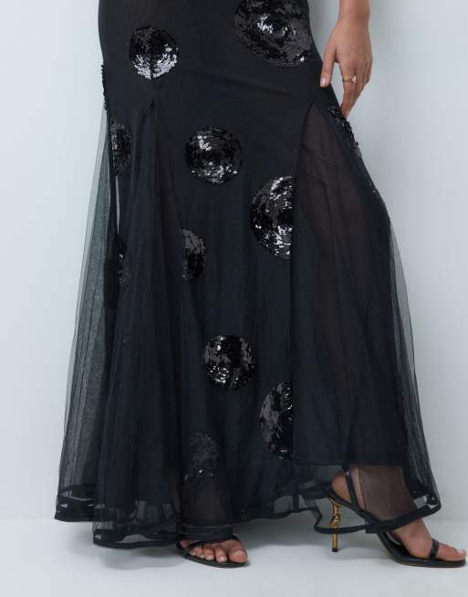 ASOS DESIGN vestito maxi nero con pois e paillettes, 5 di 5