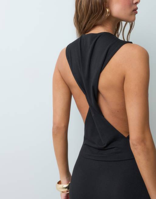 ASOS DESIGN vestito maxi senza maniche con collo alto e dettaglio intrecciato sul retro nero, 4 di 4