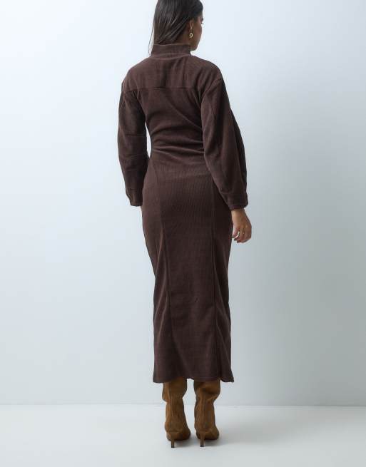 ASOS DESIGN vestito midaxi in velluto a coste con pannelli morbido marrone, 3 di 5