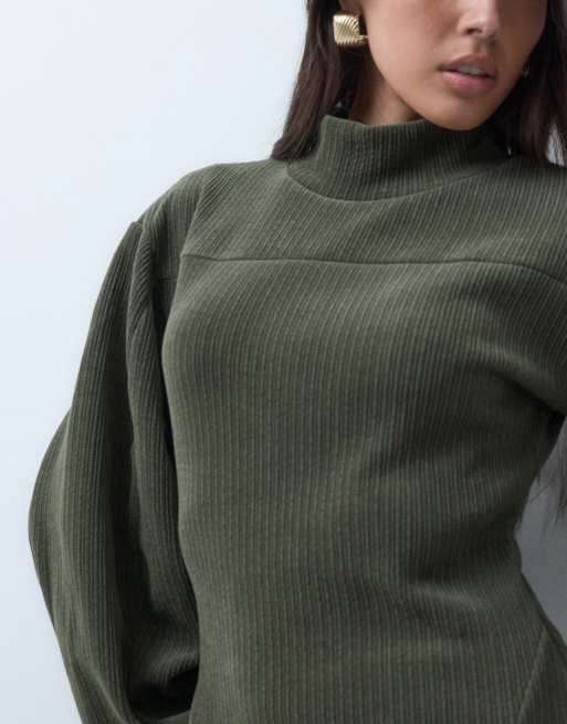 ASOS DESIGN vestito midaxi in velluto a coste con pannelli verde, 5 di 5