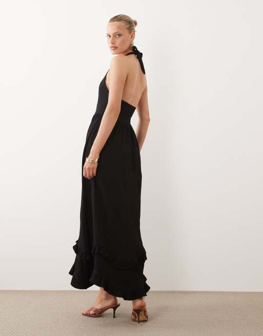 ASOS DESIGN - Vestito midi a balze nero allacciato al collo all'uncinetto, 2 di 4