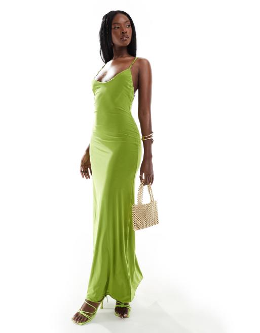 ASOS DESIGN - Vestito midi a canottiera color lime con nodi sulle spalline