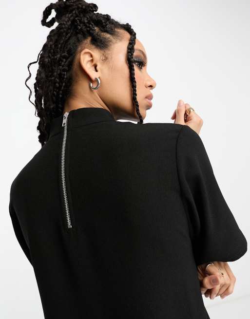 ASOS DESIGN - Vestito midi a colonna accollato nero oversize, 3 di 4
