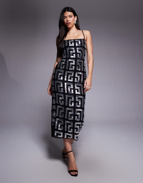 ASOS DESIGN - Vestito midi a colonna nero decorato - view 1