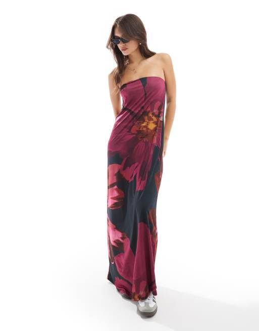 ASOS DESIGN - Vestito midi a fascia a colonna con stampa floreale oversize