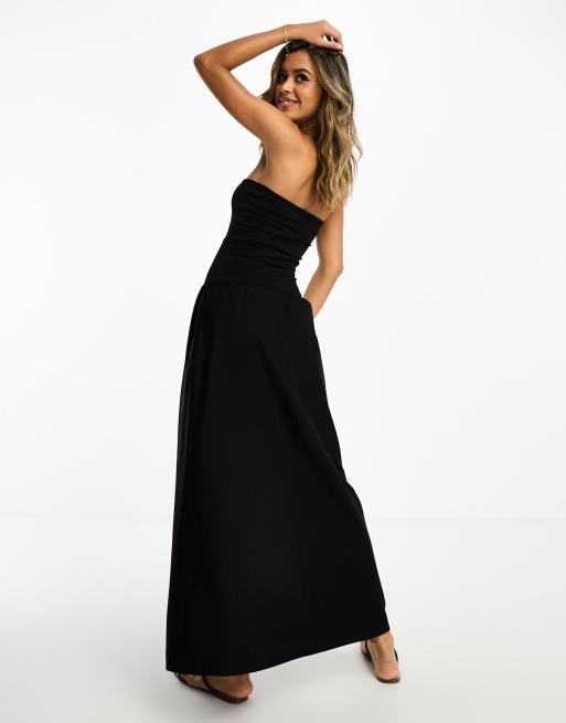 ASOS DESIGN - Vestito midi a fascia con gonna voluminosa nero, 2 di 4