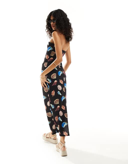 ASOS DESIGN - Vestito midi a fascia con stampa di conchiglie, 2 di 4