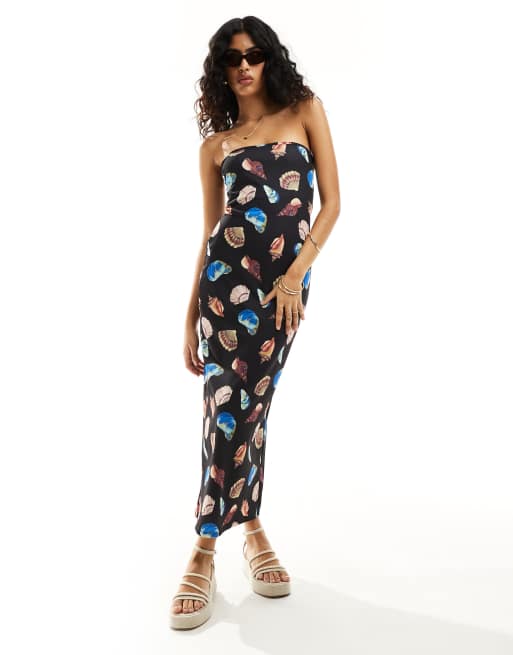 ASOS DESIGN - Vestito midi a fascia con stampa di conchiglie, 4 di 4