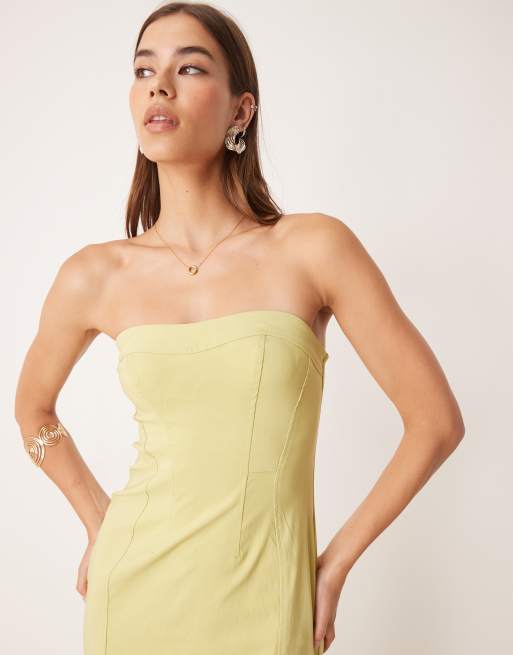 ASOS DESIGN - Vestito midi a fascia in bengalina verde lime con cucitura, 3 di 4