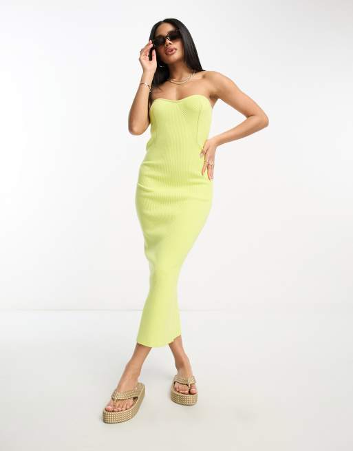 ASOS DESIGN - Vestito midi a fascia in maglia color lime