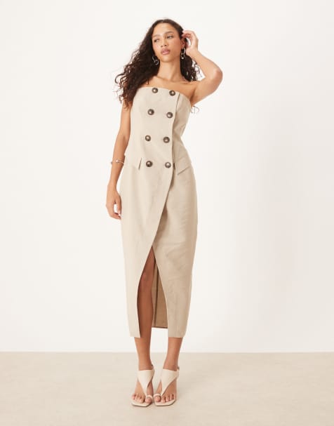 ASOS DESIGN - Vestito midi a fascia stile trench color sabbia - view 1