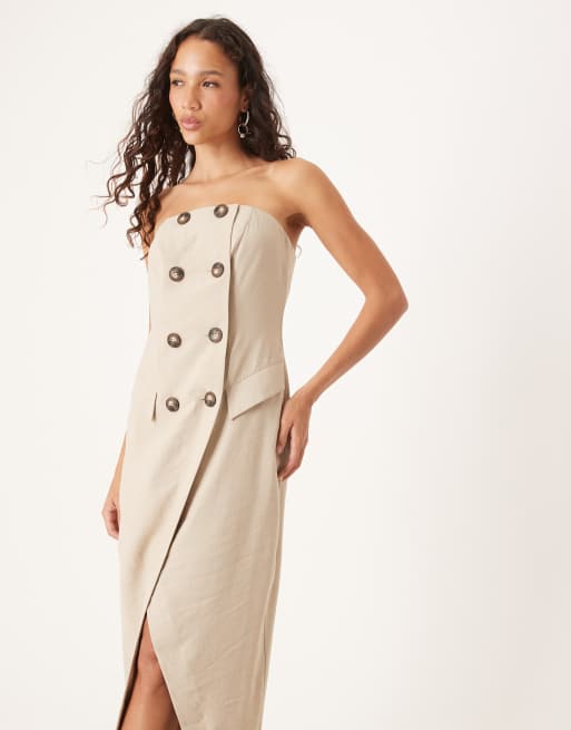 ASOS DESIGN - Vestito midi a fascia stile trench color sabbia, 2 di 4