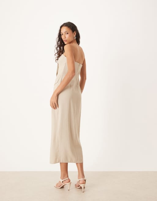 ASOS DESIGN - Vestito midi a fascia stile trench color sabbia, 4 di 4