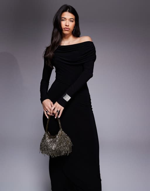 ASOS DESIGN - Vestito midi a maniche lunghe drappeggiato nero, 2 di 4