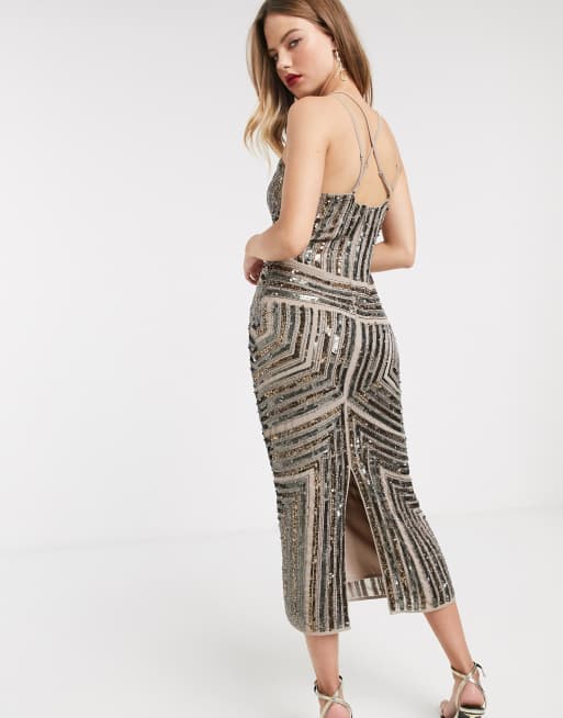 ASOS DESIGN - Vestito midi a pannelli con decorazioni lineari, 2 di 4