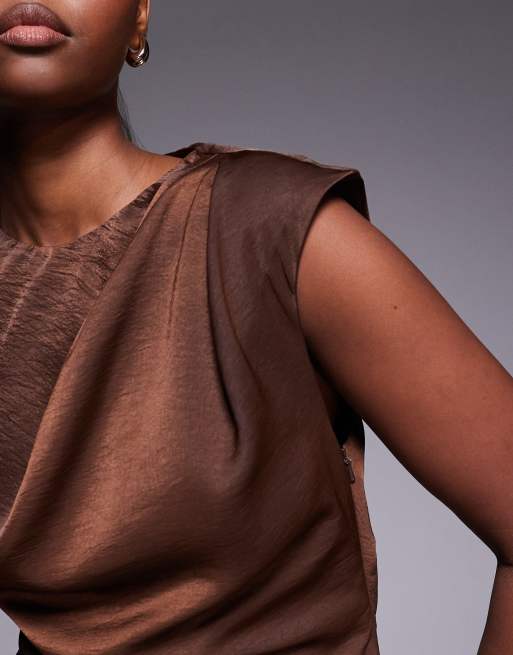 ASOS DESIGN - Vestito midi a pieghe color cioccolato accollato, 4 di 4