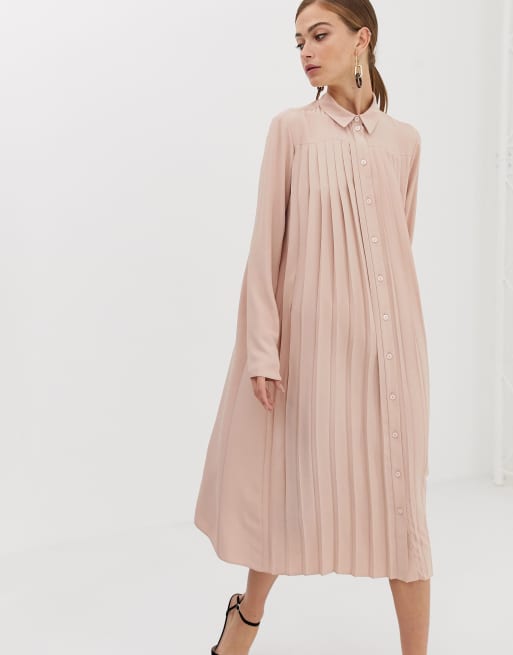 ASOS DESIGN - Vestito midi a pieghe color cipria