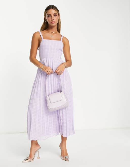 ASOS DESIGN - Vestito midi a pieghe lilla con allacciatura sul retro elasticizzata